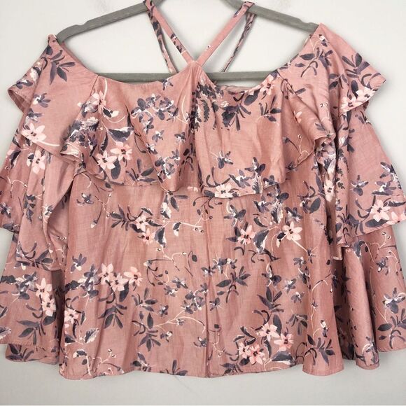 EXPRESS | Floral Off the Shoulder V Halter Blouse Purple Blue Women’s Size XS - Picture 1 of 10